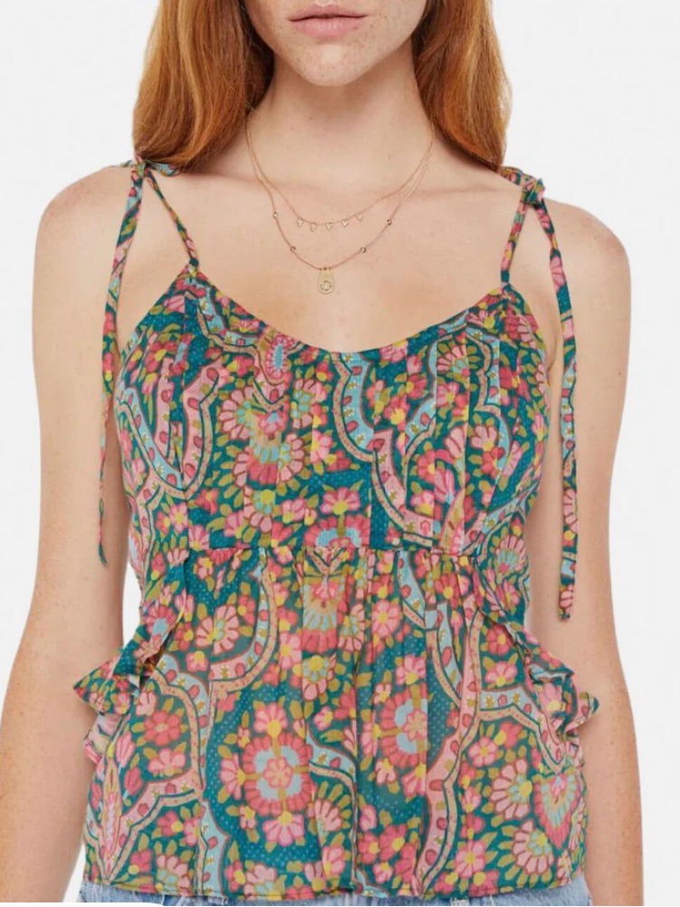Mother The Roam Free Tank Top With Teal & Pink Print Nwt Sz Xs